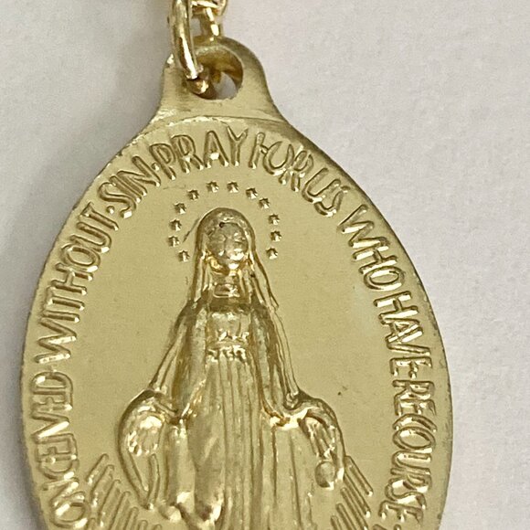 Immaculate Conception VirginMary Miraculous Medal Necklace GoldTone Sacred Heart - Picture 6 of 10